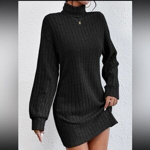 Turtleneck drop shoulder Rib knit dress